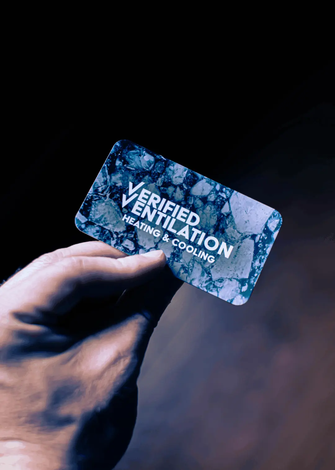 An animated view of the Verified Ventilations Business Card. This animated image shows the business card being flipped to the front or back of the card.